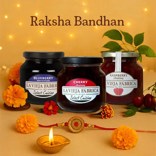 Raksha Bandhan Special Blueberry (280 g), Cherry (285 g) & Raspberry (350 g) Jam Gift Box with Rakhi