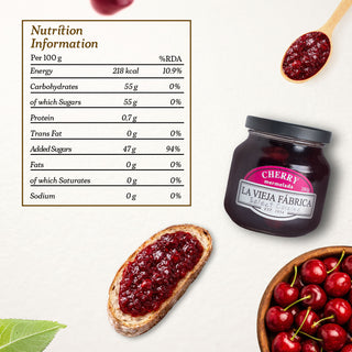La Vieja Fábrica Cherry Mermelada/ Fruit Spread/ Jam (280 G) | 100% Pure | Gluten-Free | Made in Spain