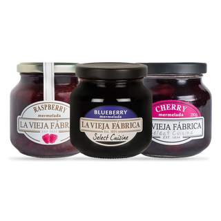 La Vieja Fábrica Blueberry (280 g), Cherry (285 g) & Raspberry (350 g) Mermelada Combo Pack of 3 | Authentic Spanish Jams | Gluten-Free | Made with 100% Real Fruit | 190-Year-Old Recipe