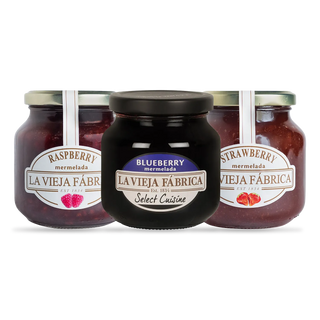 La Vieja Fábrica Jam Combo Pack of 3 – Blueberry (280g) + Strawberry (350g) + Raspberry (350g) | Authentic Spanish Jams | Gluten-Free | Made with 100% Real Fruits | 190-Year-Old Recipe