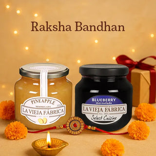 Raksha Bandhan Special Blueberry (280g) and Pineapple (350g) Jam Gift Box with Rakhi | Real fruit. Real love. Real bond