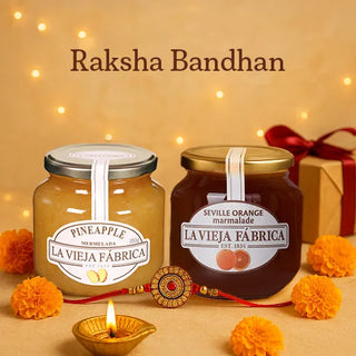 Raksha Bandhan Special Pineapple (350g) and Seville Orange (370g) Jam Gift Box with Rakhi | Real fruit. Real love. Real bond