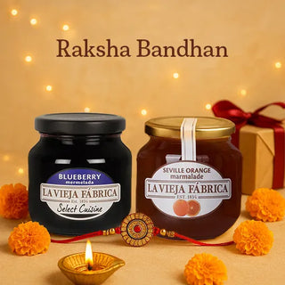 Raksha Bandhan Special Blueberry (280g) and Seville Orange (370g) Jam Gift Box with Rakhi